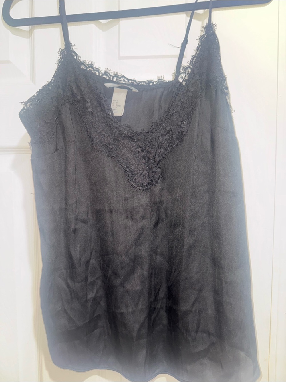 H&M Black Lace Trim Satin Camisole